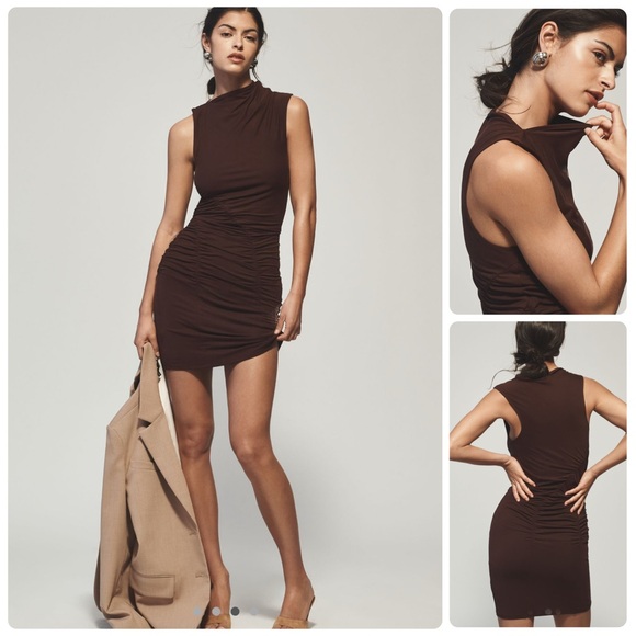 Anthropologie Dresses & Skirts - Anthropologie Brown Ruched Sleeveless Mini Dress